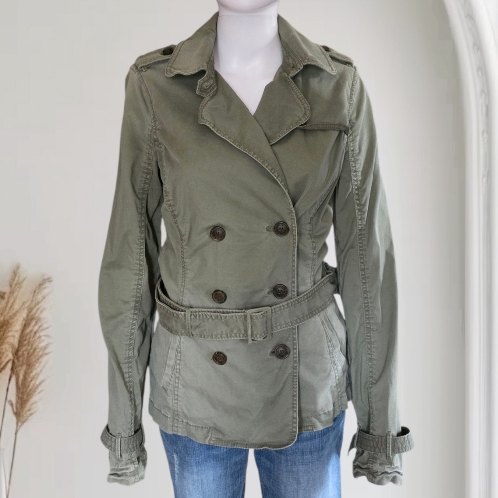 Vintage Y2K Abercrombie & Fitch Sage Green Military Short Trench Coat Jacket